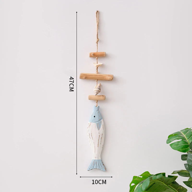 Creative Wooden Drifting Shell Fish Pendant Decoration Fishing Net Background Decor Pendant Three Color Fish Skewers Decoration