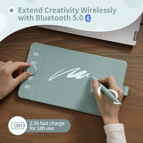 Imagen 2 del producto Tableta gráfica inalámbrica GAOMON de 16K niveles WH851, tableta con lápiz de conectividad Bluetooth 5,0, 8x5 pulgadas, dial intuitivo, 8 teclas de acceso directo