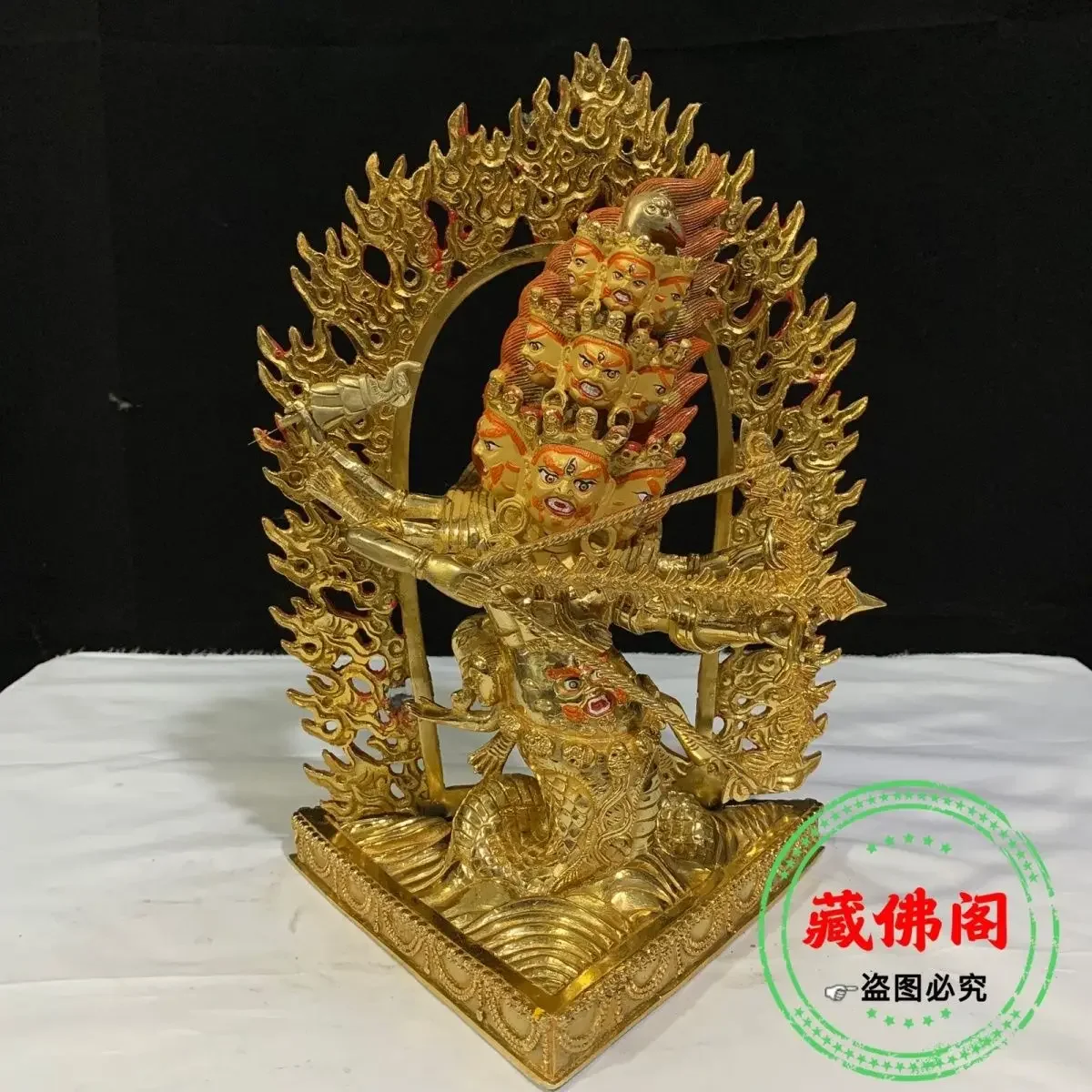 One foot hot, pure copper, exquisite Tibetan Buddha statue, 10 inch gold-plated carving, shop living room decoration