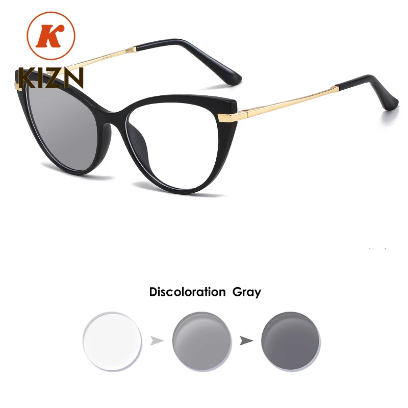 

KIZN Discolor Purple Cat Eye Myopia Glasses Frame Women Magnet Clip Sunglasses Prescription Custom Eyewear Diopter -0.5 to -10