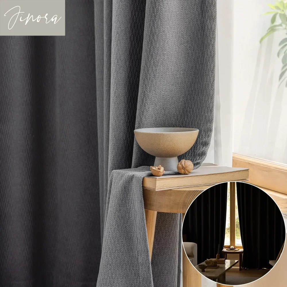 

JINORA Modern Simple Curtains for Living Room Bedroom Solid Color High Quality Blackout Curtains Home Decoration Customized