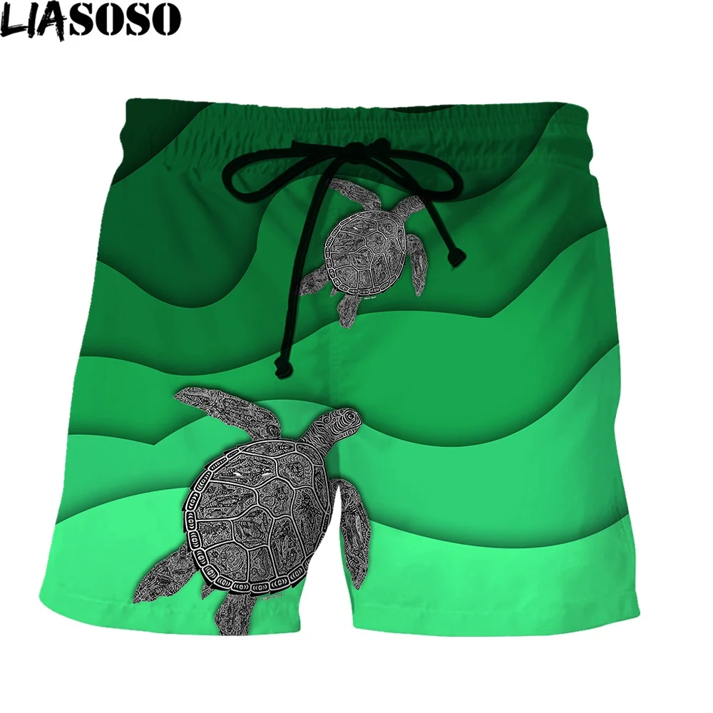 LIASOSO 3D Print Men's Beach Shorts Pants Animal Green Turtle Underwater World Summer Casual Street Running Drawstring Sweatpant