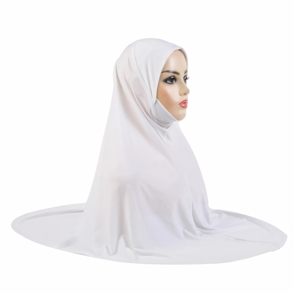 H305 Plain XL size muslim Instant hijab with chin part top quality extra size amira pull on islamic scarf hot sell headscarf