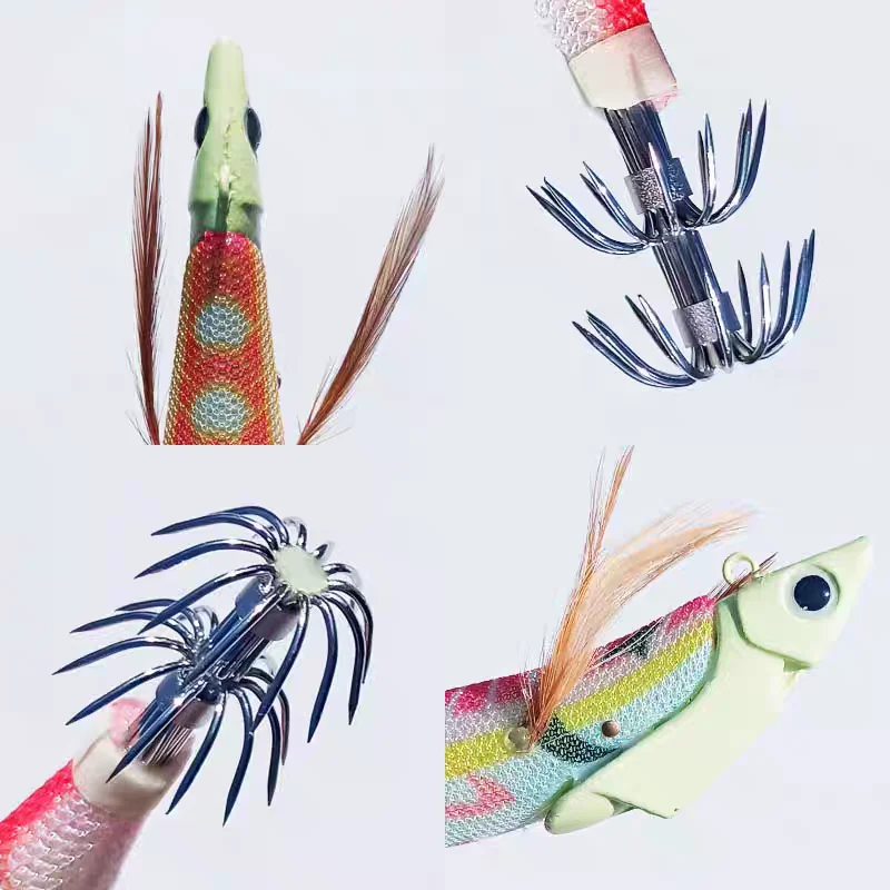 1PC Luminous Squid Jig 32g42g Artificial Jigging Lures Slow Sinking Strong Hooks Glow Sea Fishing Octopus Cuttlefish Bait