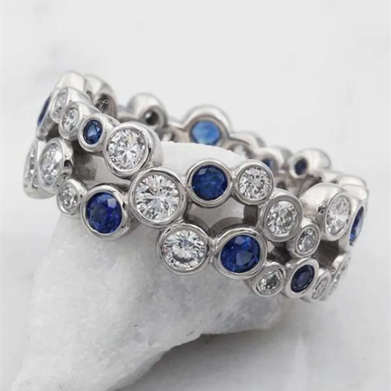 Huitan Mode Weiß/Blau Zirkonia Frauen Ringe Silber Farbe Band Spezielle-interessiert Hochzeit Zubehör Neue Trendy Schmuck