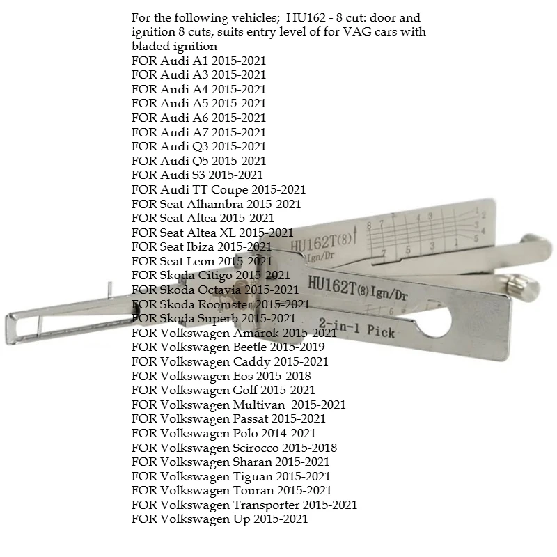 

TooS Lishi 2-in-1 Lishi Decoder HU162T 9-Cut V3 Ignition Lishi HU162T(8) Tool Ign/Dr /Decoder (for Audi for VW for Skoda for Sea