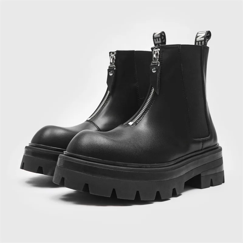 men luxury fashion punk stage high chelsea boots designer shoes cowboy original leather boot handsome platform ankle botas male
