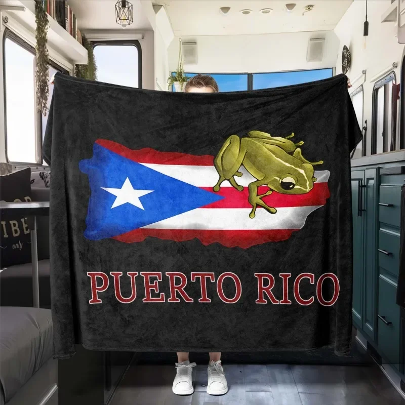 Soft Warm Puerto Rico Flag Coqui Frog Pattern Flannel Blanket Car RV Travel and Cozy Ideal Gift for Birthday and Any Occasion