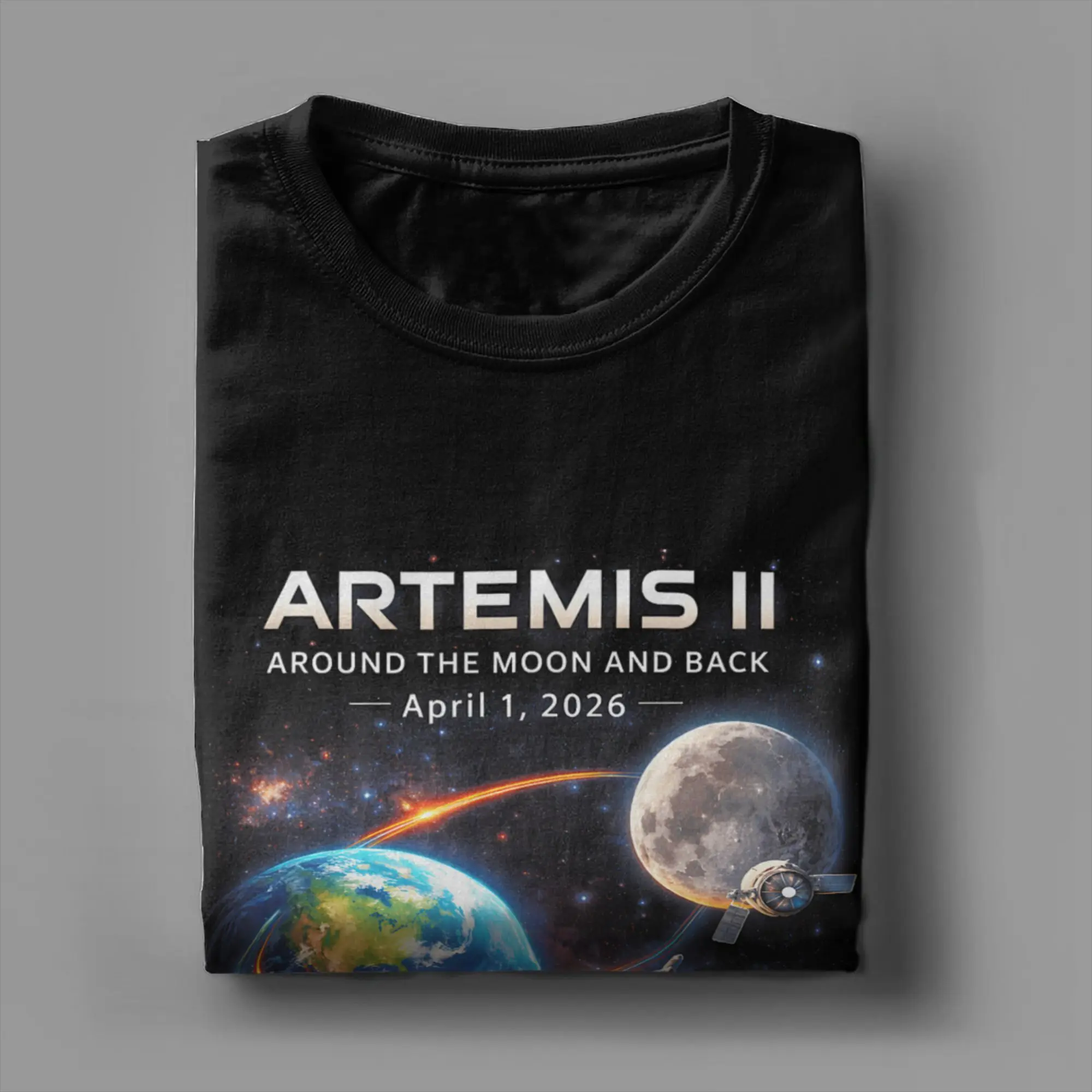 Artemis II Rocket Space Launch Back to The Moon Mission 2026 Men's T Shirts Tees Short Sleeve T-Shirts Pure Cotton Clothes