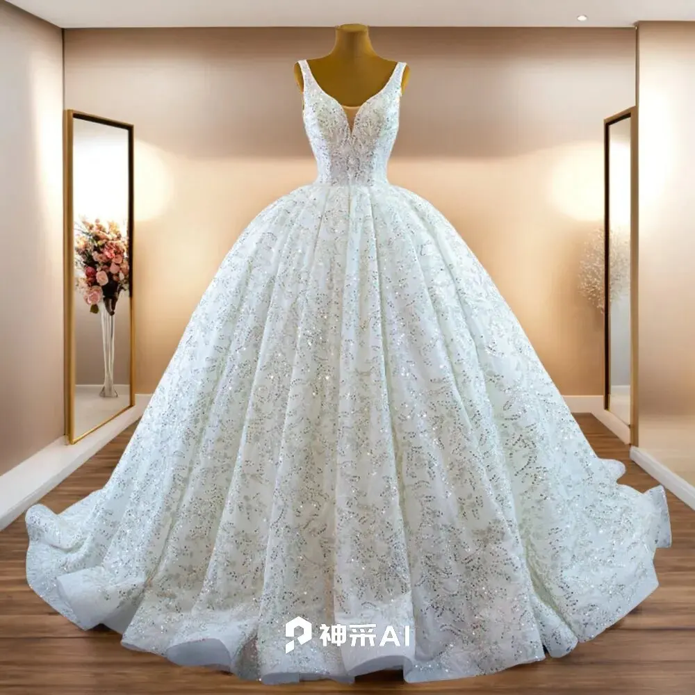

Hire Lnyer Sweetheart Neck Lace Up Back All Over Beads Pearls Sequins Sparkly Ball Gown Wedding Dresses