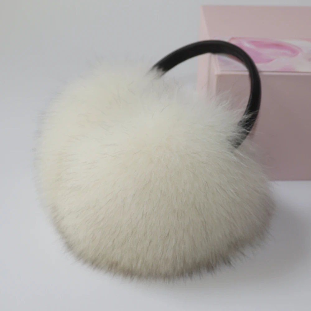 New Winter Women Luxury Real Fox Fur Earmuffs Natural Warm Fox Fur Earmuff Cute Oversized Fluffy Genuine Fox Fur Earmuffs