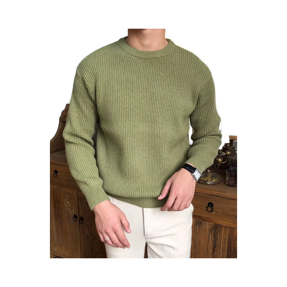 Мужской повседневный однотонный пуловер с круглым вырезом, свитер с теплой текстурой, вязаный джемпер с дышащей функцией на осень-зиму