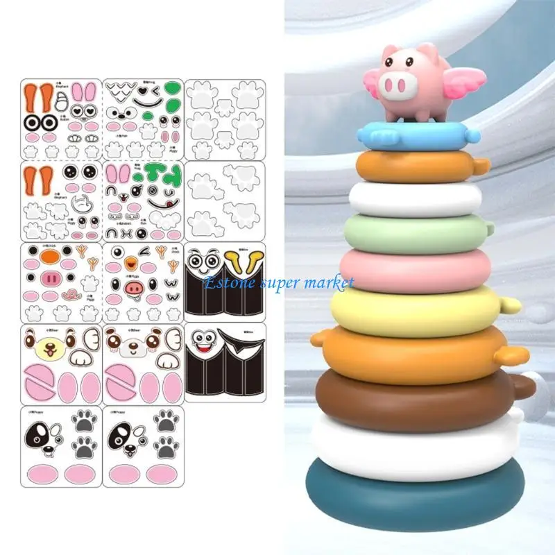 090B Trẻ Đồ chơi nhựa Rainbow Rings Building Blocks Baby Stacking Toy