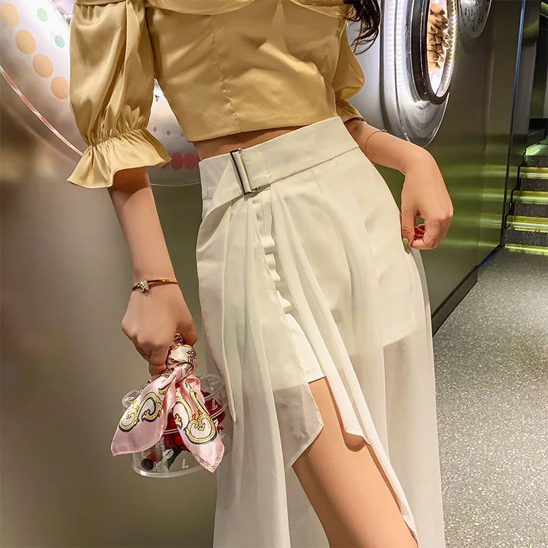 

White Skirts for Women Temperament Summer Jupe 2025 Faldas Mujer De Moda High Waist Patchwork Chiffon Skirt Chic Korean Saia