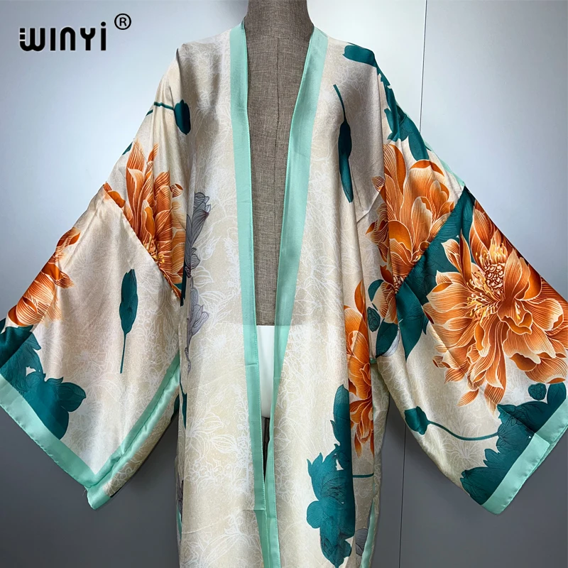 WINYI-Kimono africano para mujer, cárdigan con estampado de verano 2025, cárdigan holgado abaya informal para playa, vestido bohemio, caftán de fiesta