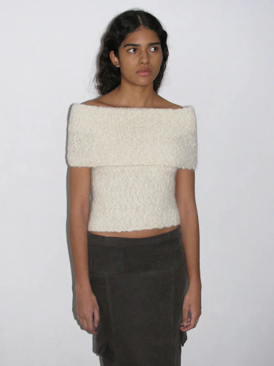 

Женский шерстяной жилет Paloma с высоким воротником, весенний вязаный свитер на одно плечо, модный женский топ