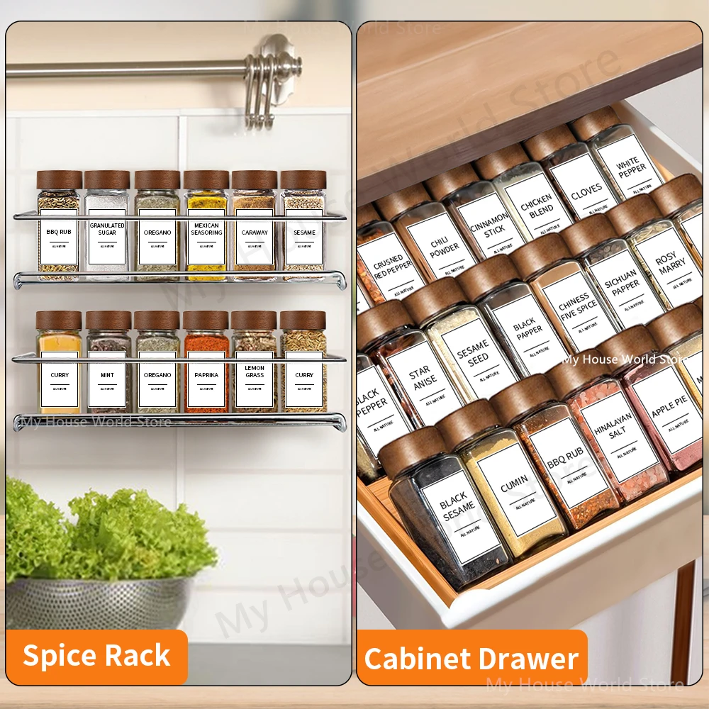 13pcs glass spice jars with bamboo lids (4oz) — seasoning jar set & organizer for spice rack 5