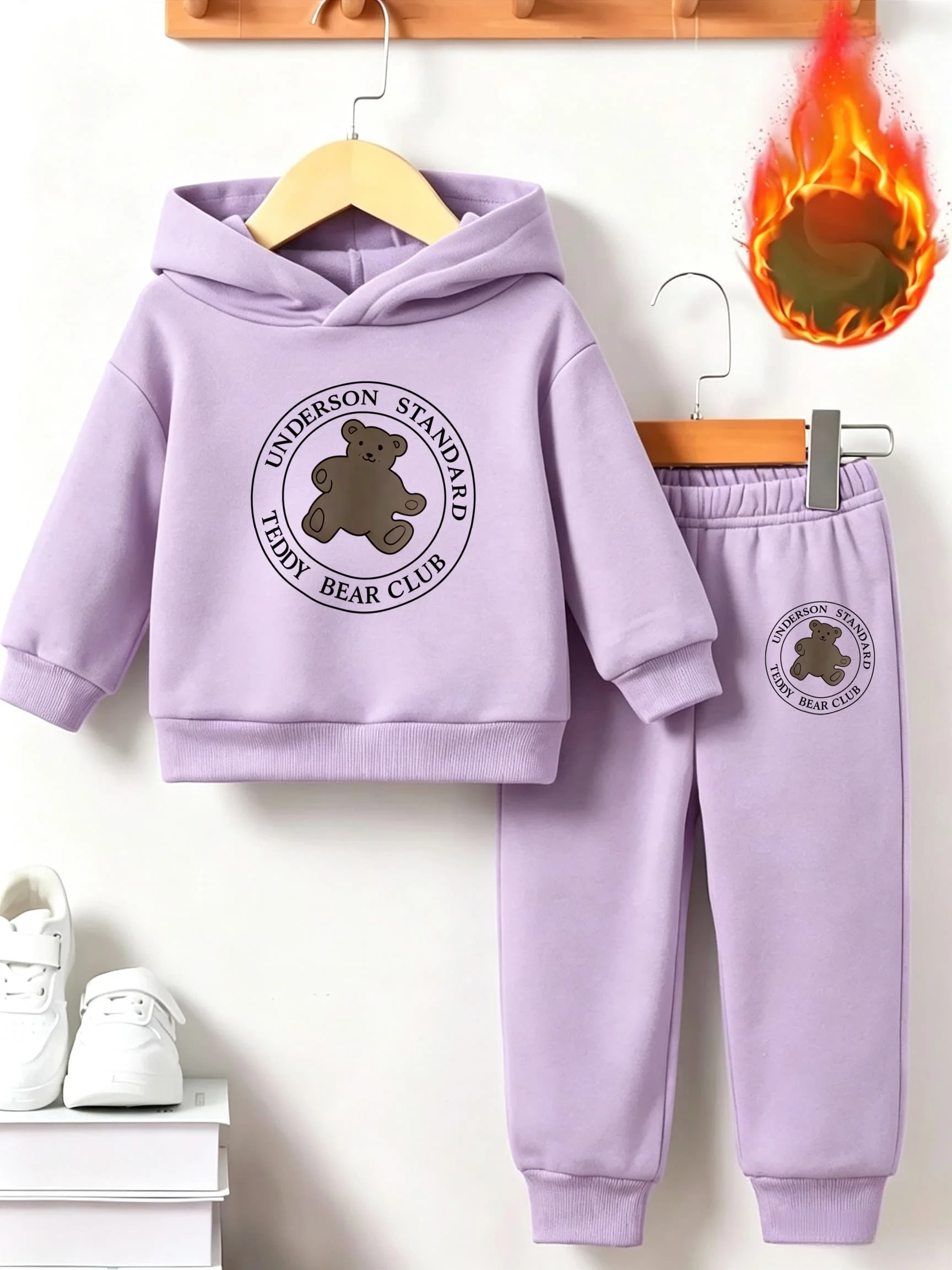 Klassisches warmes Sportoutfit für Kinder mit Bären-Print und Anime-Print für Herbst/Winter - Langarm-Hoodie-Set – Detail 2