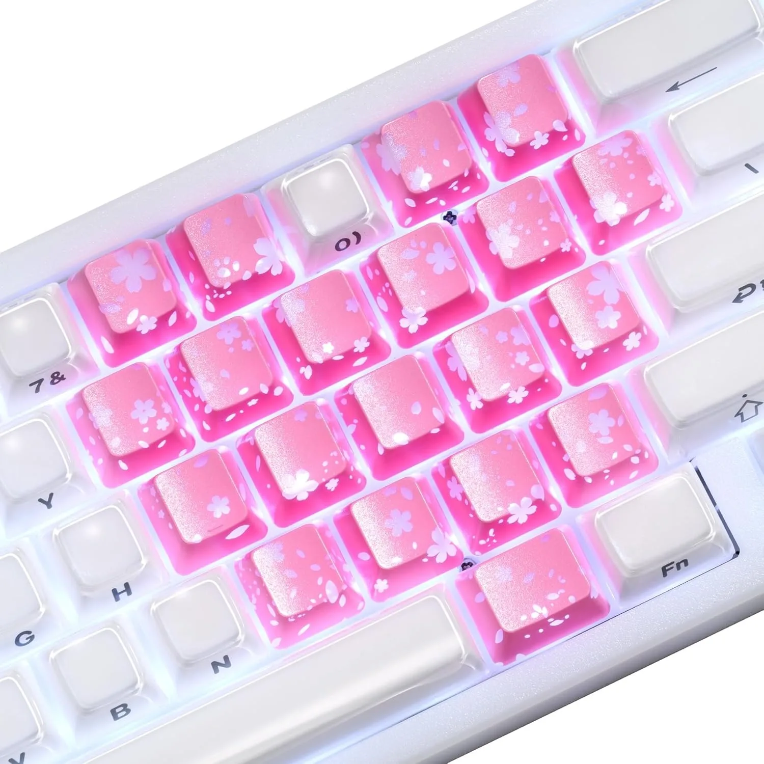 

21keys RGB Cherry Blossom Butterfly Heart-shaped Keycap Set With IMD Translucent Decoration OEM Contour DIY Keyboard Accessories