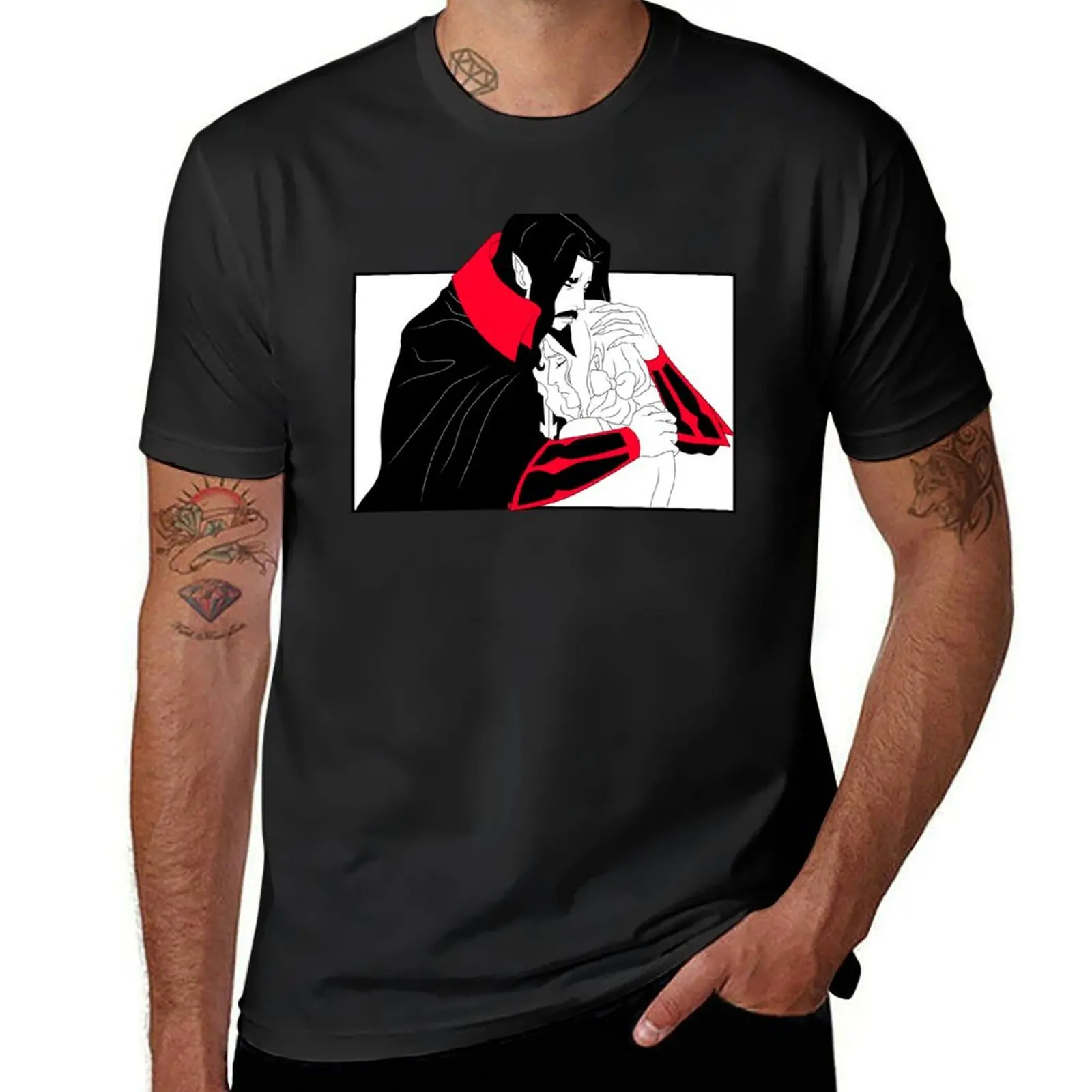 Camiseta de la serie de Anime Original para hombre, blusa de gran tamaño, camisetas lisas, Drácula y Lisa, Tepes, Castlevania, Netflix