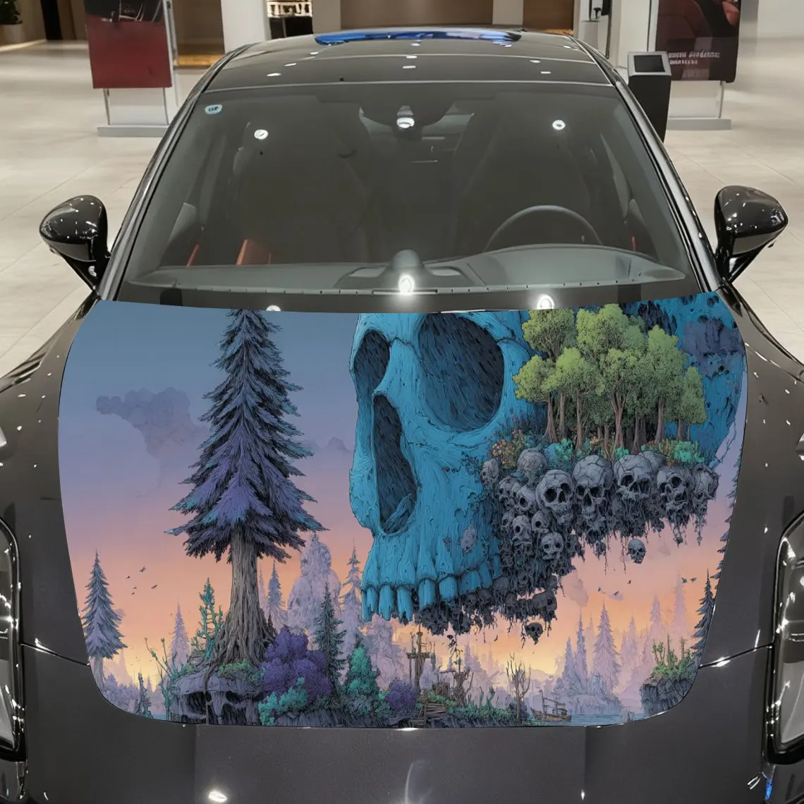 Gothic Skull Forest Car Cover Sticker, Auto Hood Decal, Car Exterior Scratch Resistant Decal, Trendy Gift for Car Lovers, Eye-ca