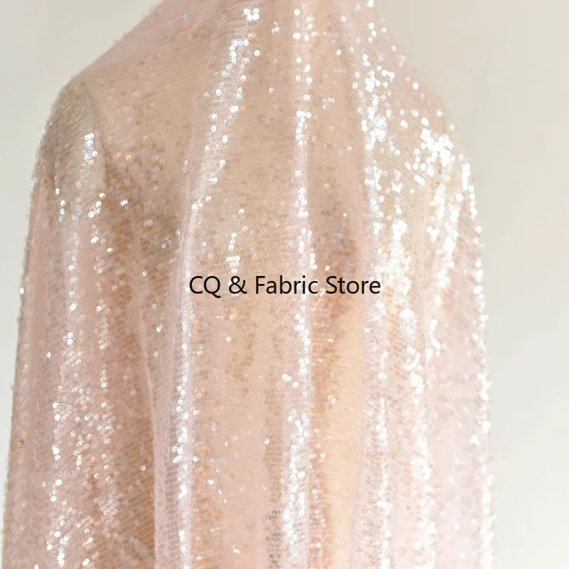 Tessuto di pizzo ricamato con paillettes lucide multicolori Abito da sposa Materiale da cucito fatto a mano fai-da-te Tessuto decorativo per abbigliamento