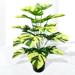 Turtle Leaf Hyphosis Big Artificial Plants White Green Leaves Bonsai Simulated Plant Potted For Room Decor Home Garden Desk Orna