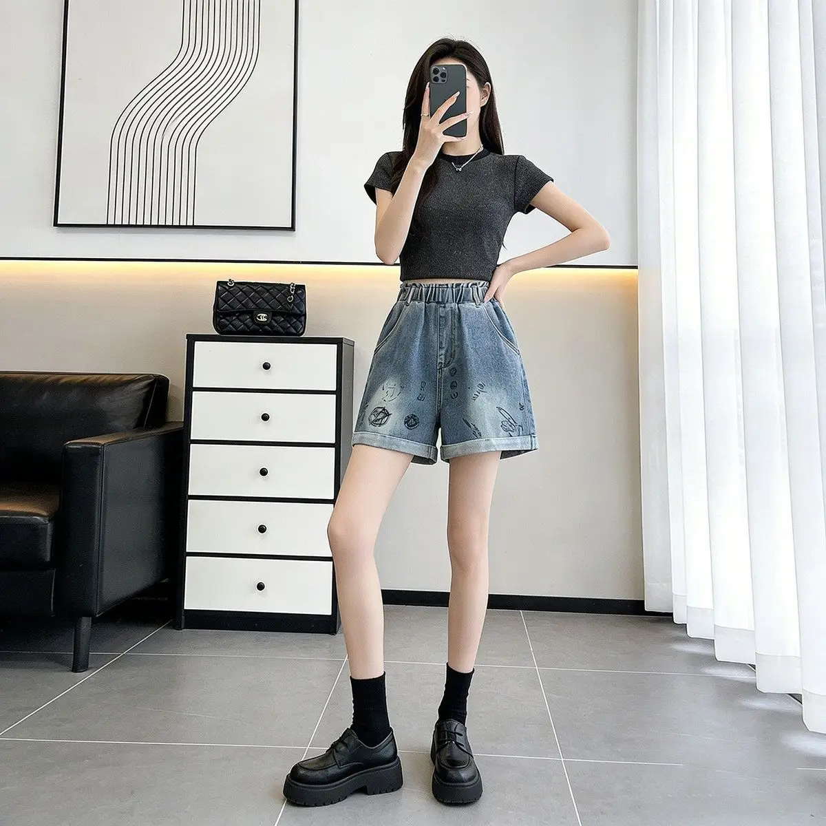Plus-Size Denim Shorts: Lightweight and Breathable Summer, Wide-Leg, Loose-Fit, High-Waisted, for Female Students and Plus-Size