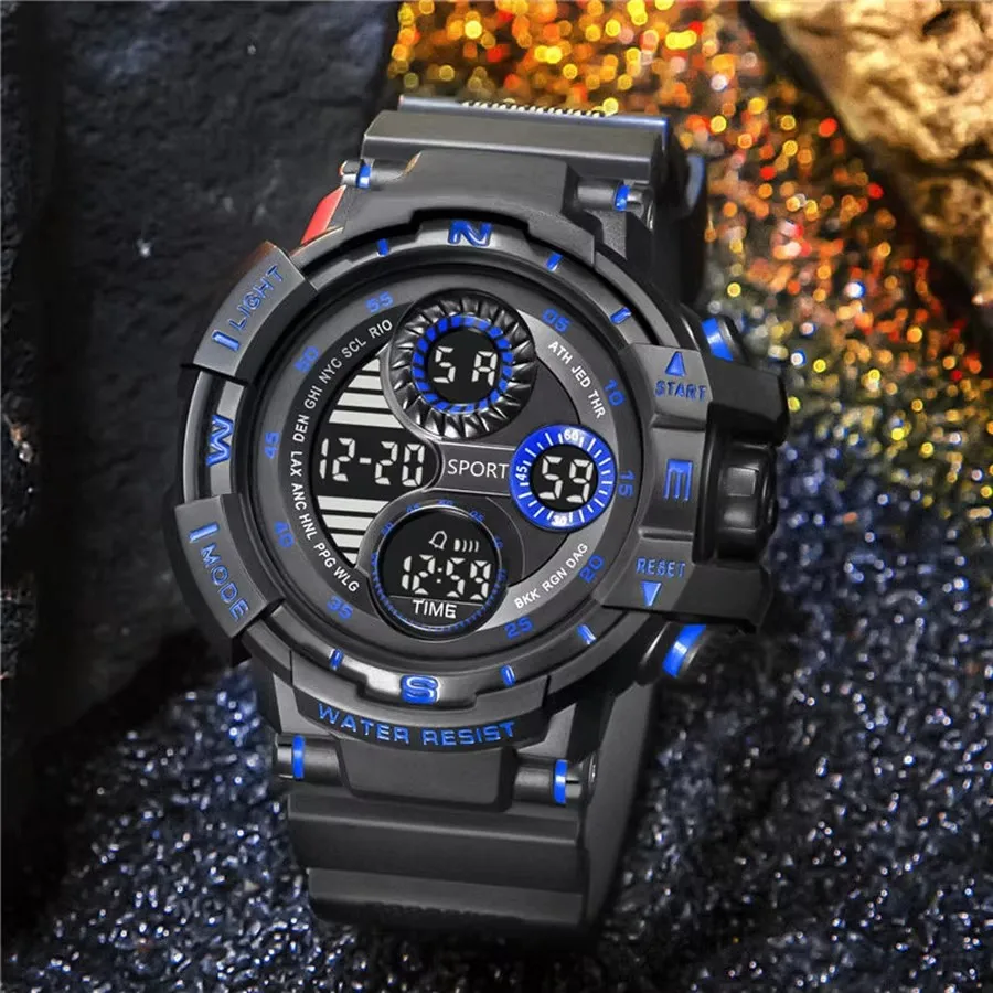 ساعة رقمية سوداء للرجال ساعات رياضية مقاومة للماء كرونوغراف خارجي ساعة يد G Infantry Shock Student