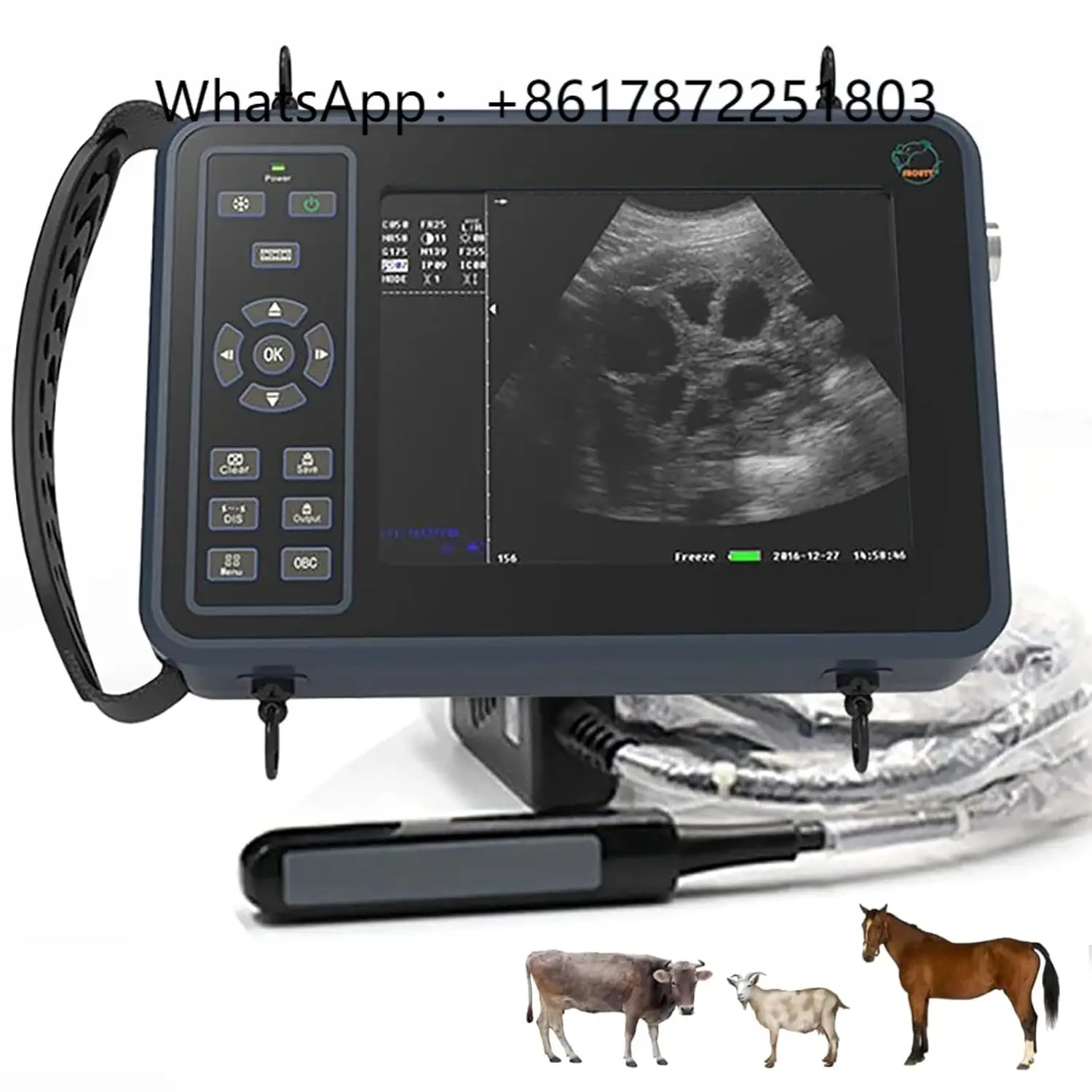

GOYOJO Portable Veterinary Ultrasound Scanner for Animal with 7.5Mhz Rectal Linear Probe for Cattle Horse Camel Cow