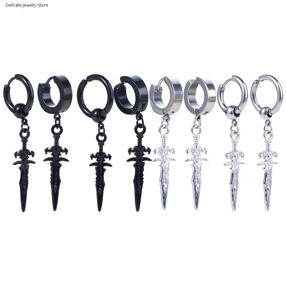 Personalized Elegant Cross No Pierced Black Silver Stainless Steel Ear Cuff Clip On Earrings Korean Stud Earrings Men Ear Clips