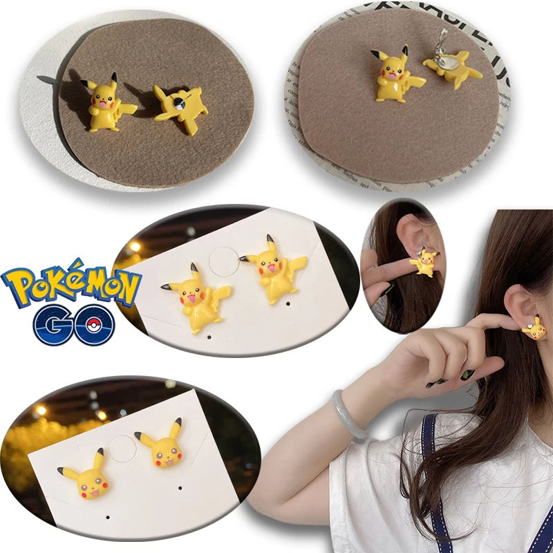 Pokemon Pikachu Ear Clips S925 Silver Pin Earrings Children's for Women Earrings Cartoon No Ear Holes Cute Things Earrings Gift