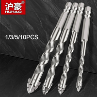 HUHAO 1/3/5/10PCS Four Edged Serrated Eccentric Drill Bit Set Skewed Head High Hardness Hexagonal Concrete Special CNC Drill Bit