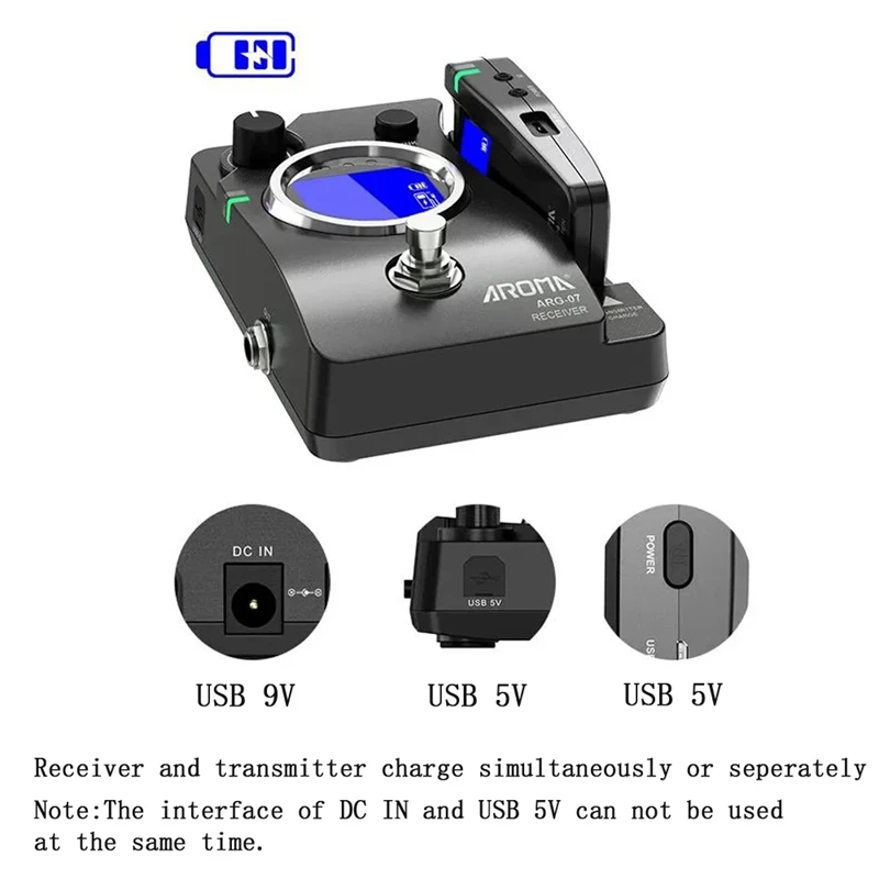 AROMA ARG-07 Guitar Transmission System Wireless Transmisster Receiver Black 6.35Mm Plug LCD Display 4 Channels 35M Range