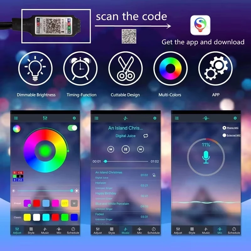 1-30M USB LED Strip Lights With Bluetooth 24Keys Remote Control RGB Flexible Lamp Tape TV Backlight Dimmable For Room Decoration