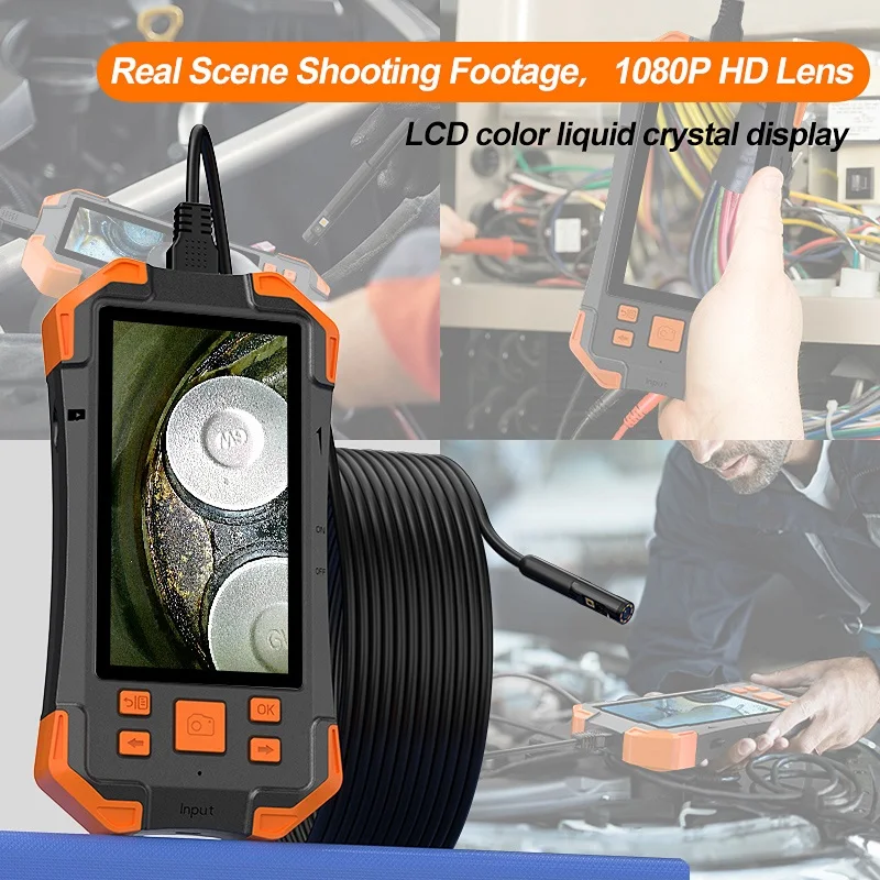 Triple Lens Industrial Endoscope Camera 4.3\'\' IPS Screen HD1080P Single Dual Pipe Car Inspection USB Borescope Waterproof LEDs