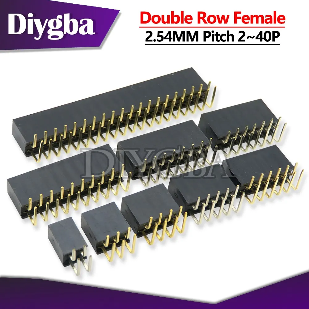 10PCS Double Row Female 2.54mm 2~40P PCB Board Right angle Pin Header socket Connector Pinheader 2* 4 6 10 20 40 Pin DIYGBA