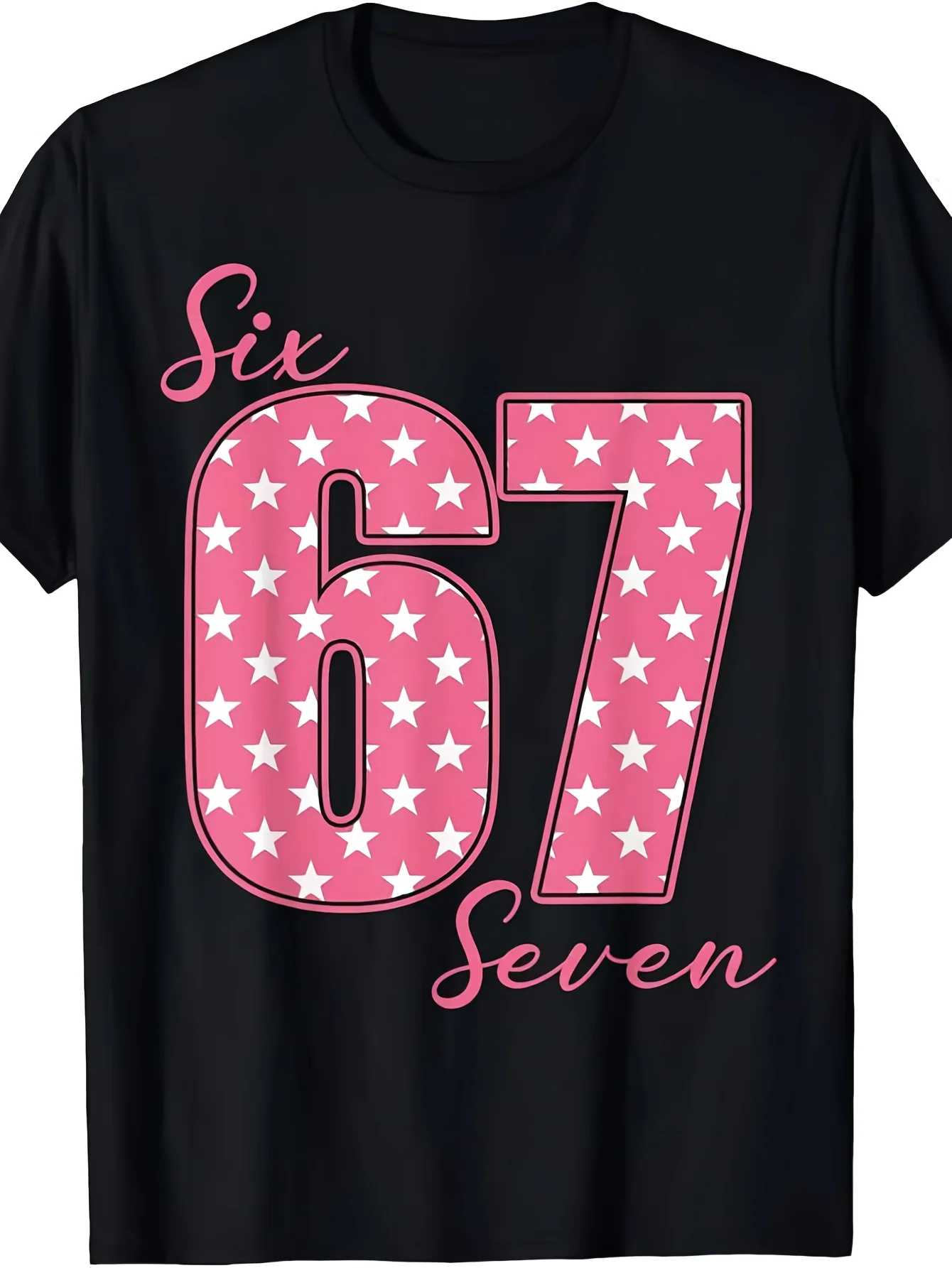 

Women's Fun Number 67 Emoji T-Shirt - Pink and White Star Print Vintage Pattern T-Shirt, Soft Breathable Crew Neck Short Sleeve Shirt, Suitable for 67Th Birthday~Fun Style~Machine Washable Fun Gift