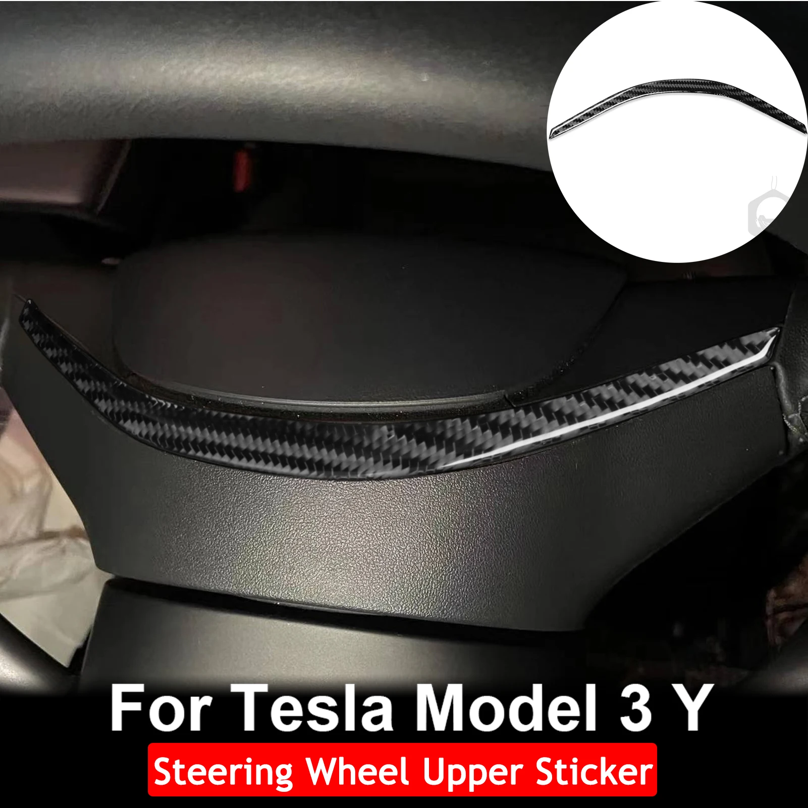 ABS Carbon Fiber Steering Wheel Upper Panel Cover Sticker for Tesla Model 3 Y 2017-2022 Car Interior Trim Strip Accessories