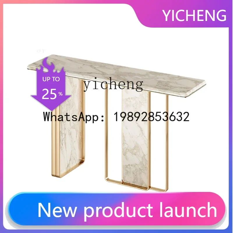 X4  marble entrance platform against the wall, modern simple stainless steel mirror titanium entry strip case