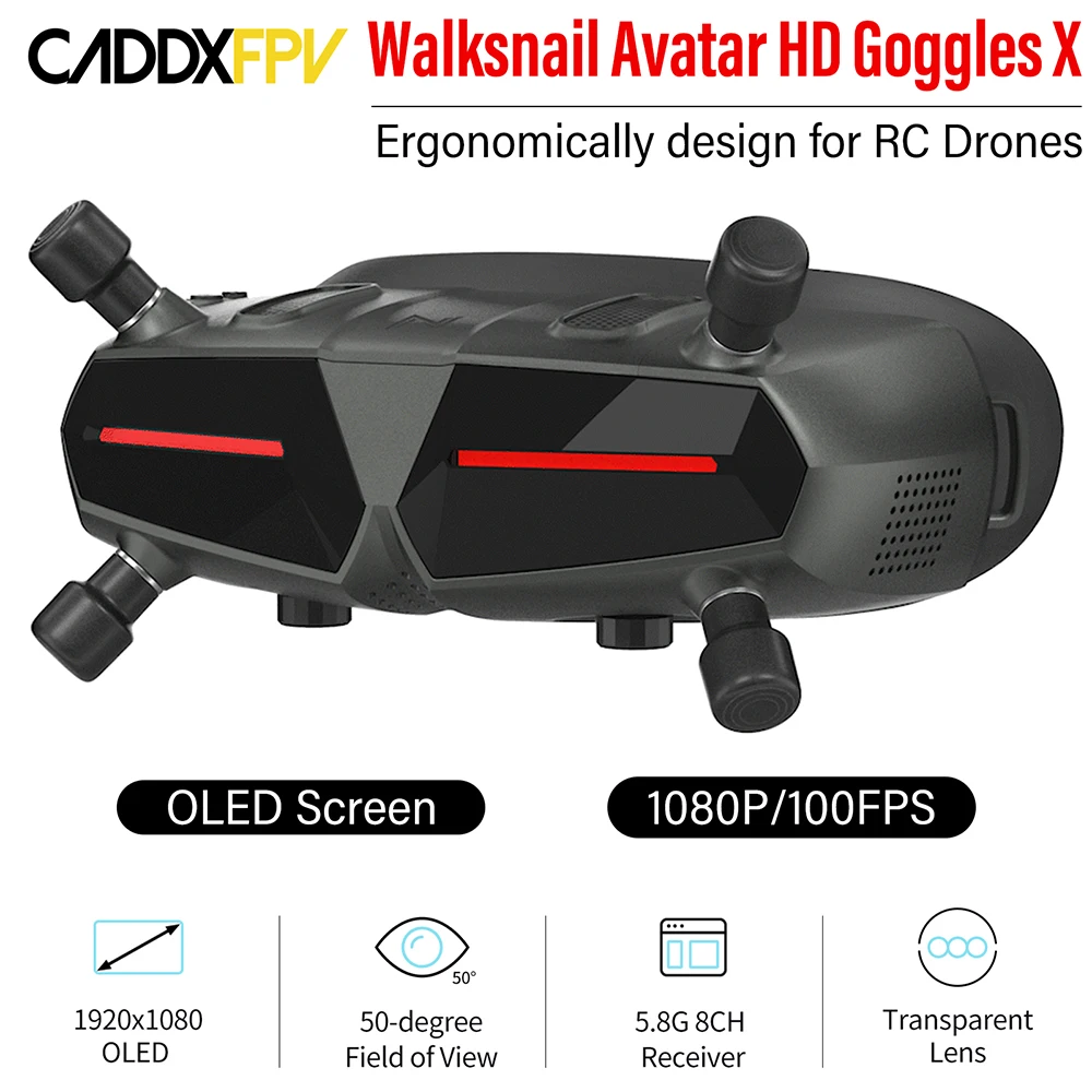 

CADDX Walksnail Avatar HD Goggles X 5.8G FPV Goggles 8CH 1080P/100FPS FOV50 HDMI AV IN Встроенный гироскоп Bluetooth для FPV Drone
