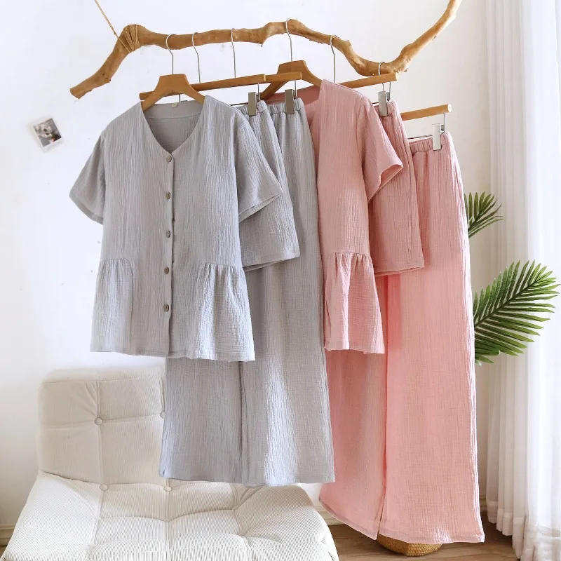 

Новый комплект женской домашней одежды Весна/Лето 2026 из 100% чистого хлопка с вкладышами для бюстгальтера - футболка с коротким рукавом + шорты + брюки, домашний комплект из трех предметов