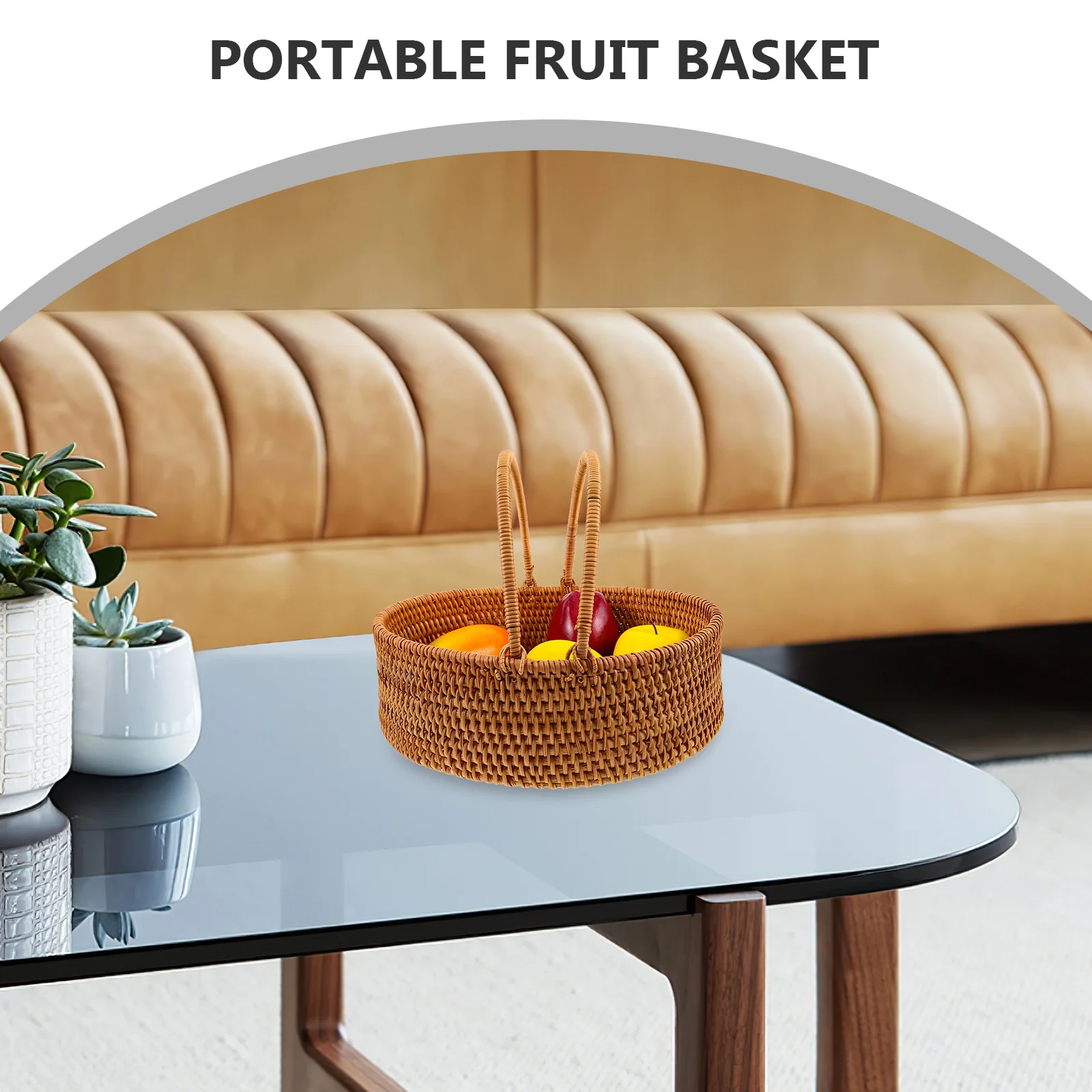 

Large Hand Woven Rattan Basket Natural Rustic Storage for Fruit Snacks Picnic Outdoor Gatherings Decorative Kitchen Organizer