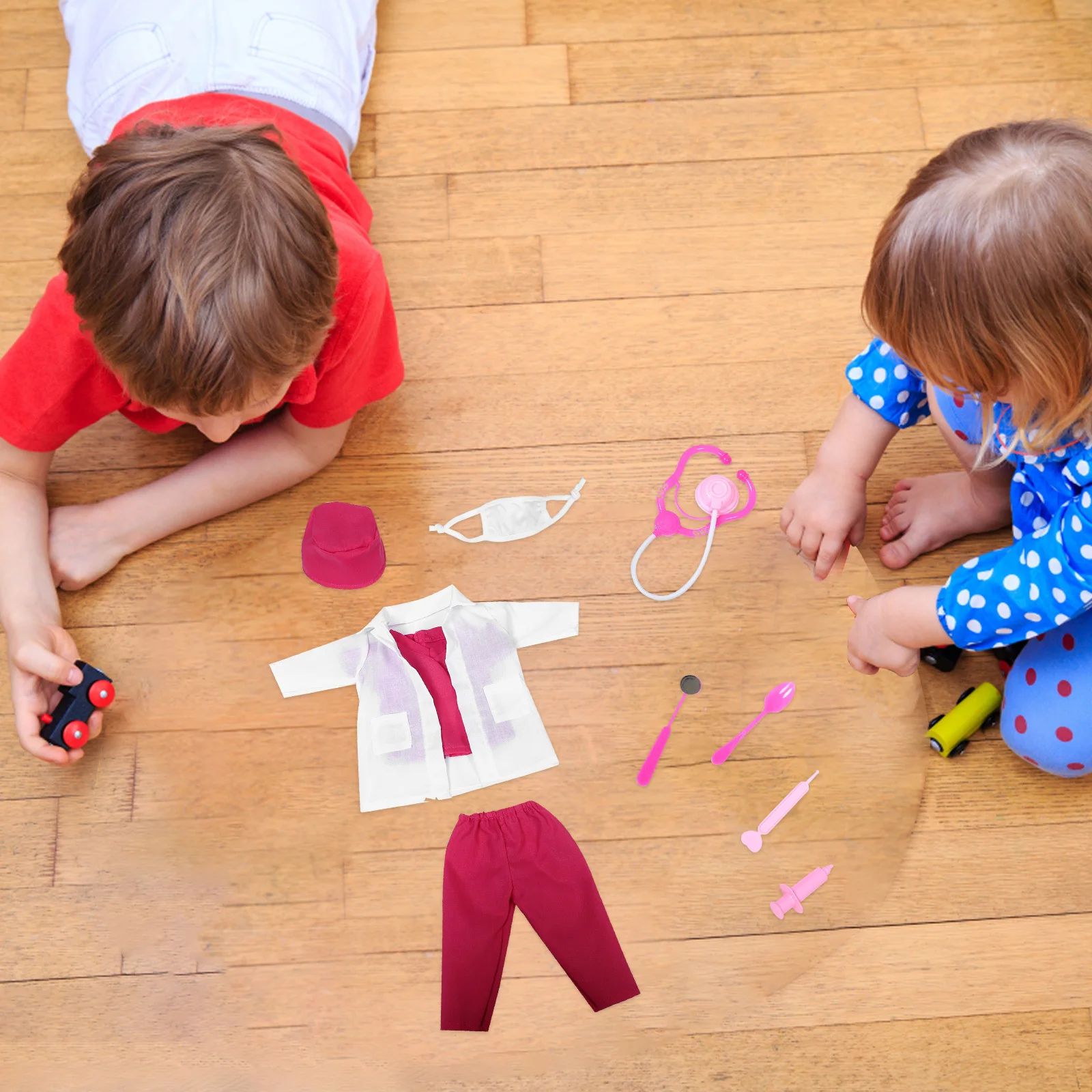 1セット 18インチの服 看護師 医師テーマ ミニチュアコートアクセサリー ごっこ遊び ドレスアップ用品 18インチプレイセット