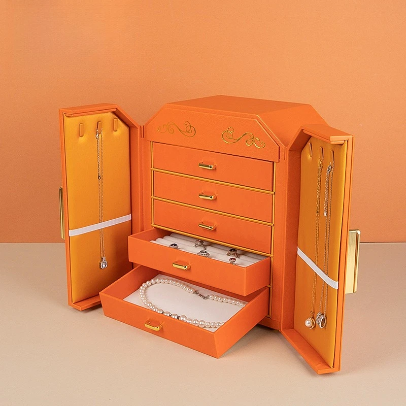 

Leather Jewelry Box Large Capacity Ring Earring Storage Boxes Drawer Bracelet Necklace Organizer Box Women's Jewelry Case
