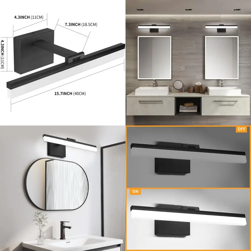 15.7 Barra luminosa moderna a LED per bagno, apparecchio a specchio nero 12W IP44, 330 °   Lampada da immagine moderna regolabile 6000K per l'arte
