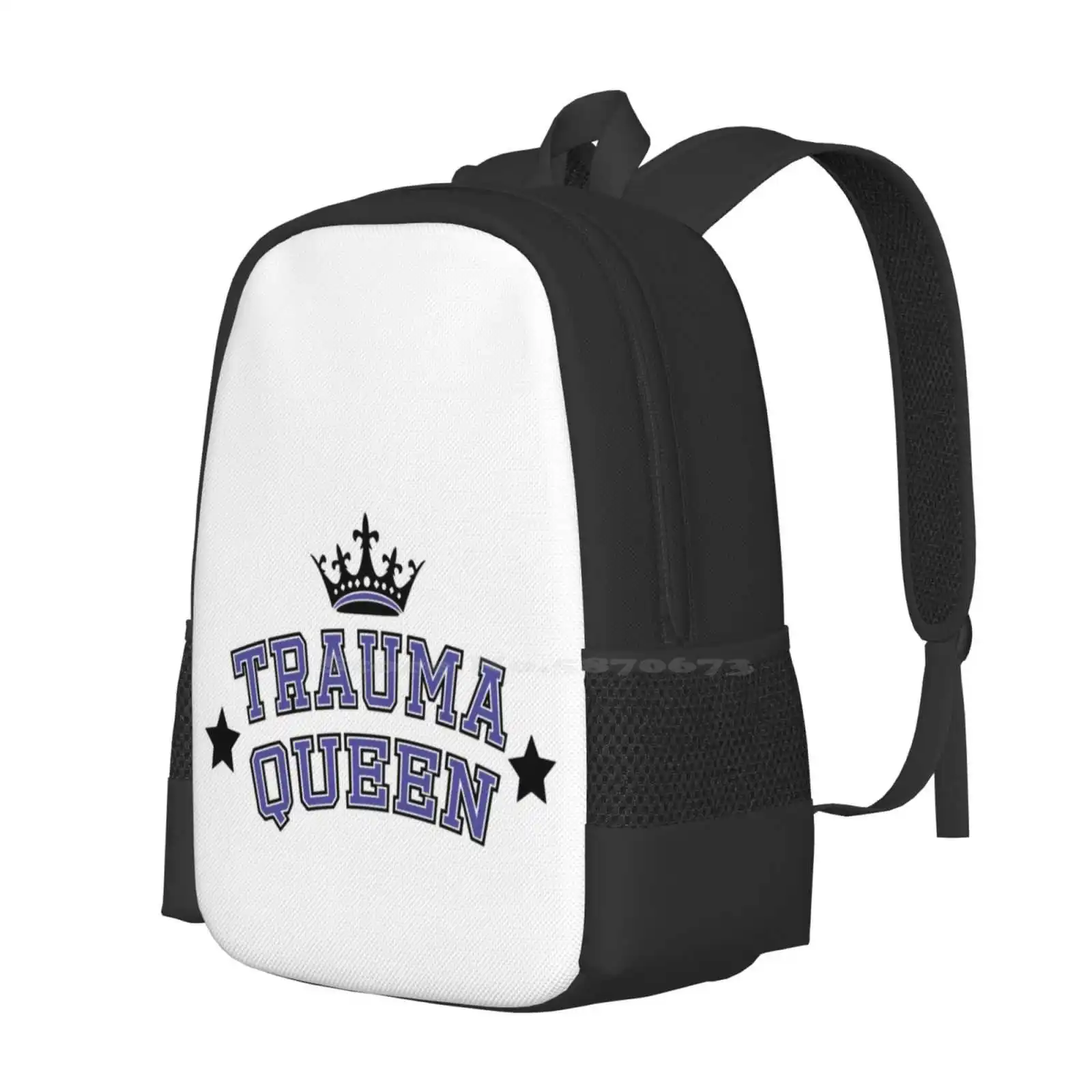 Trauma Queen (Purple/White) Hot Sale Schoolbag Backpack Fashion Bags Trauma Drama Queen Therapy 90S Nostalgia Self Help Women