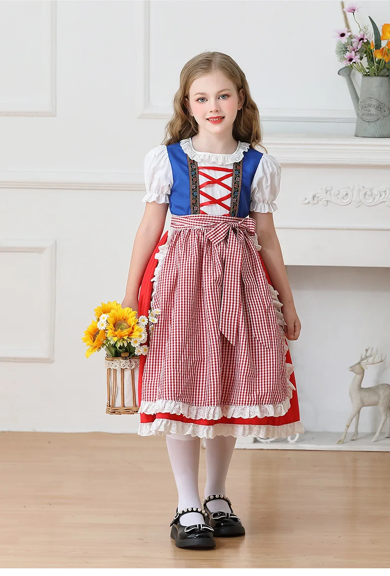 Kinder Karnevalskostüm München Oktoberfest Mädchenkostüm Klassisches Alpen-Landkostüm Mädchen Paradekostüm Cosplay Festliches Kleid Party – Detail 17