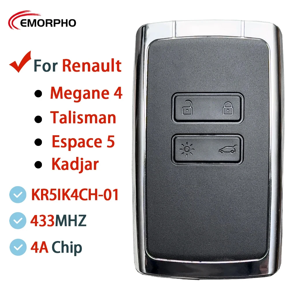 EMORPHO KR5IK4CH-01 Keyless Smart Key 434MHz PCF7953M 4A Chip For 2016 2017 2018 2019 Renault Megane 4 Talisman Espace 5 Kadjar