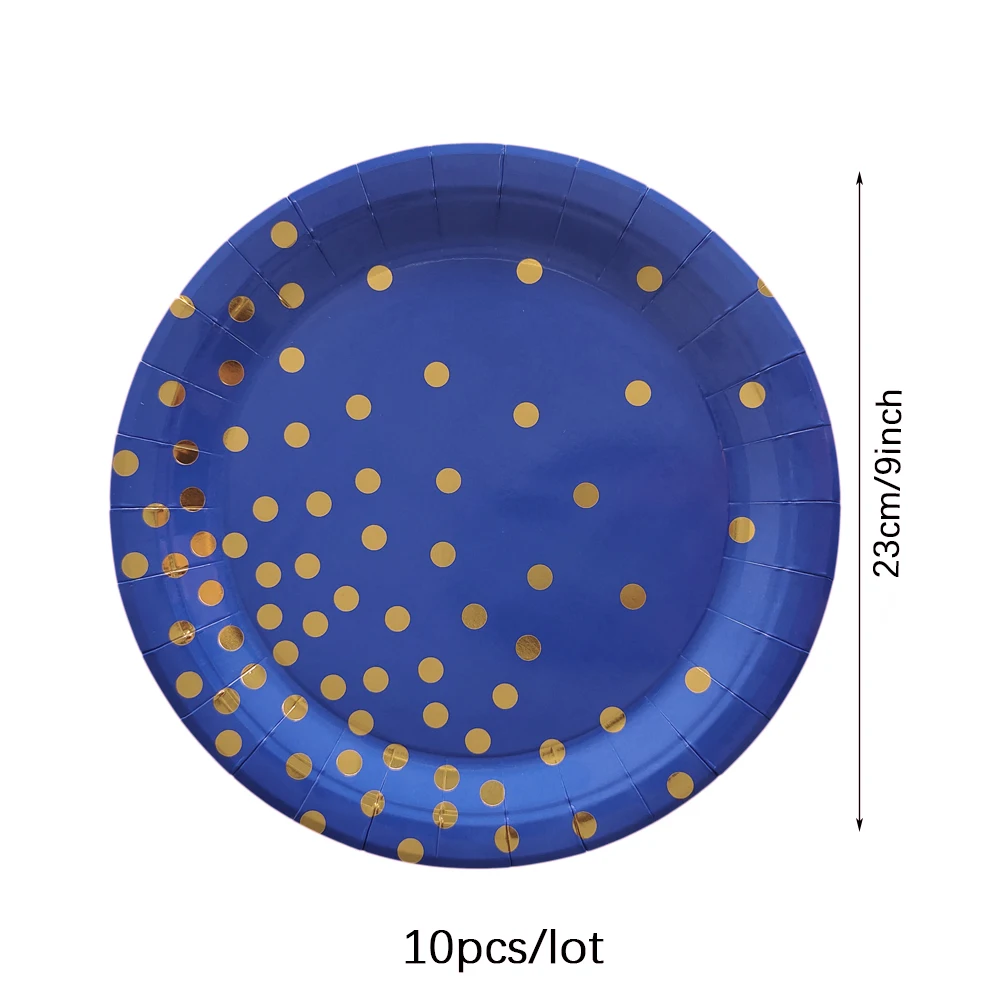 Blue Dot Disposable Tableware Sets Paper Cup Plates Straw for Diy Kids Birthday Party Adult Wedding Decorations Babyshower Decor